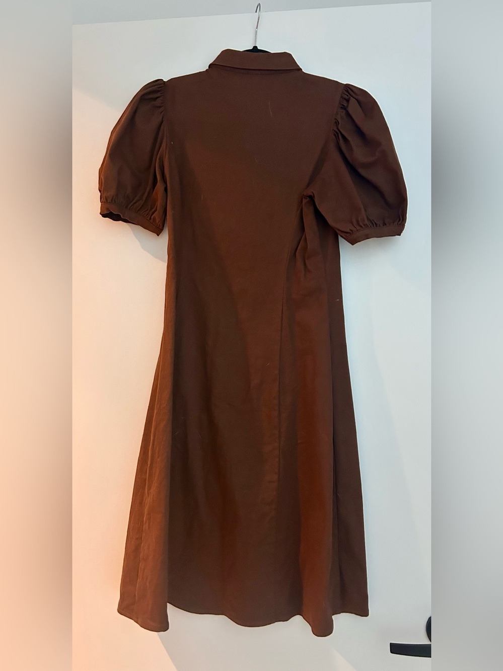 Hyacinth House Brown Puff-Sleeve Midi Dress with Zip Neck - Picture 3 of 6
